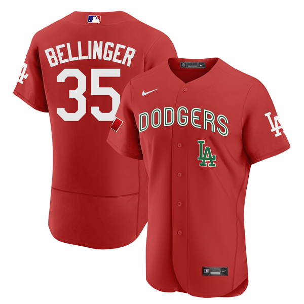 Men's Los Angeles Dodgers #35 Cody Bellinger 2021 Mexican Heritage Red Flex Base Stitched Baseball Jersey